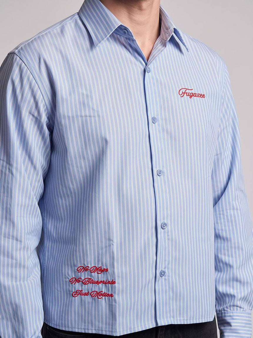 Heather Blue Pinstriped Cropped Shirt Shirts Fugazee 