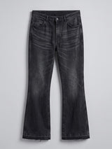 Black Washed Flared Raw Edge Denim Jeans Fugazee 