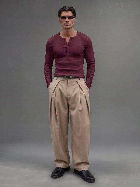 Maroon Ribbed Henley Longsleeves Tshirt T-Shirts Fugazee 