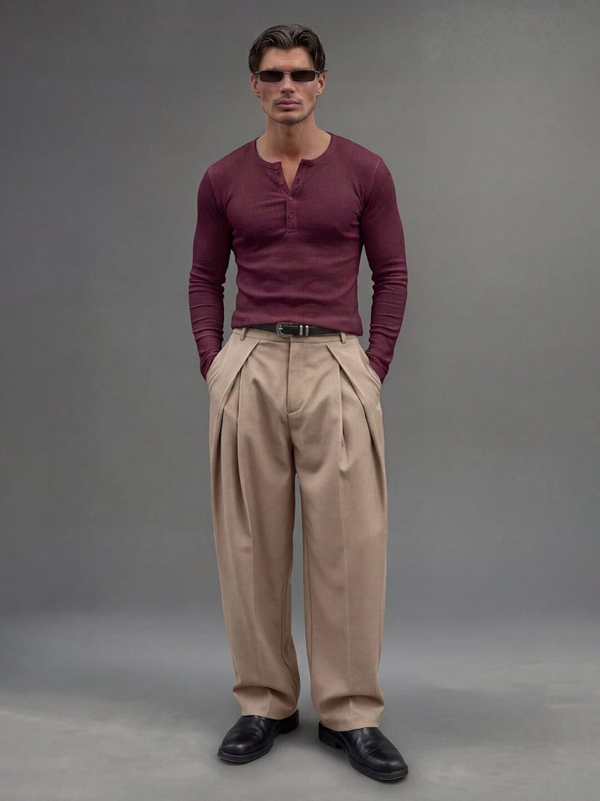 Maroon Ribbed Henley Longsleeves Tshirt T-Shirts Fugazee 