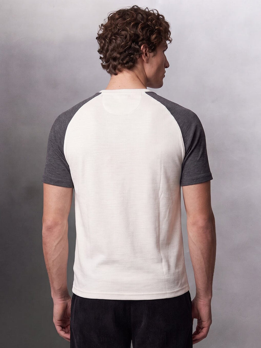 Ecru and Charcoal Raglan Ribbed Henley Tshirt T-Shirts Fugazee 
