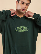 Moss Green Embroidered Oversized Hoodie Sweatshirts Fugazee 
