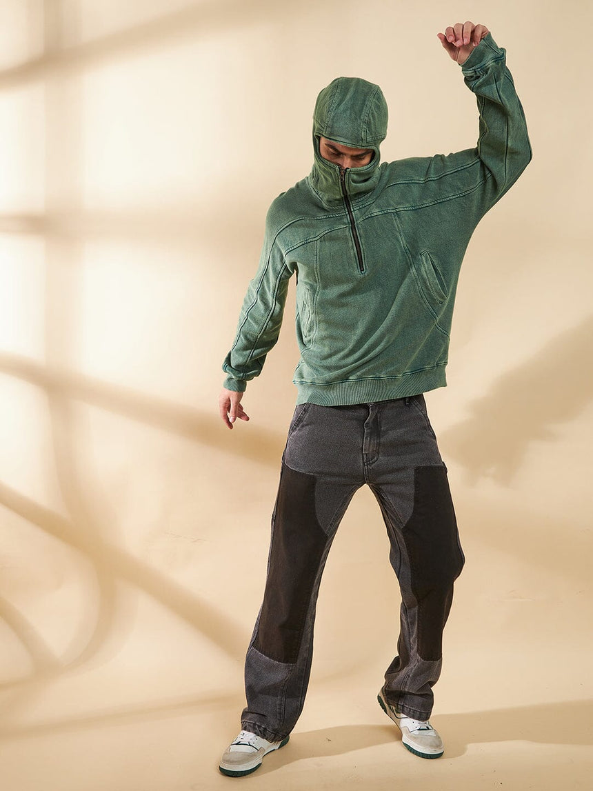 Green Washed Baggy Smugglers Hooded Sweatshirt Sweatshirts Fugazee 