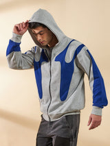 Grey & Royal Blue Cut Sew Zipped Hoodie Sweatshirts Fugazee 