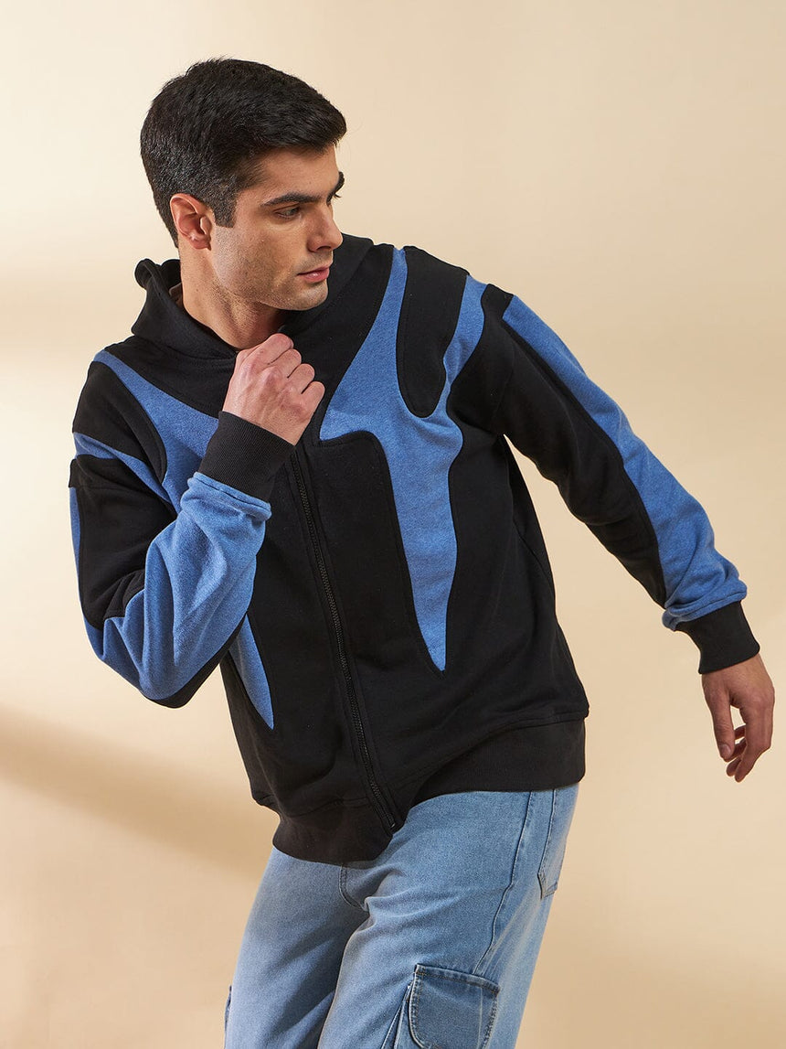 Black & Blue Cut Sew Zipped Hoodie Sweatshirts Fugazee 