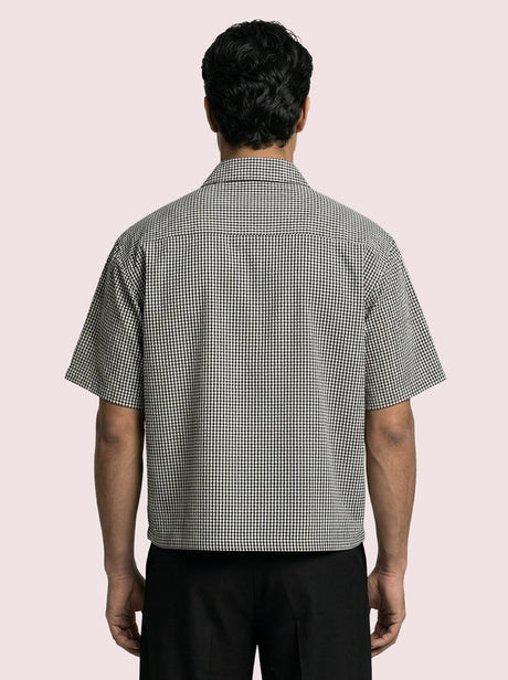 Black Checkered Chinese Frog Buttoned Cropped Shirt Shirts Fugazee 