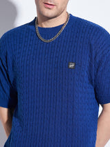 Royal Blue Short Sleeve Knitted Sweater