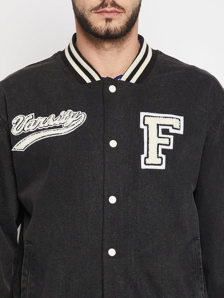 Grey Denim Varsity Jacket Jackets Fugazee 