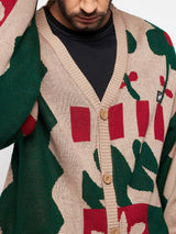 Beige Abstract Oversized Cardigan Sweaters Fugazee 