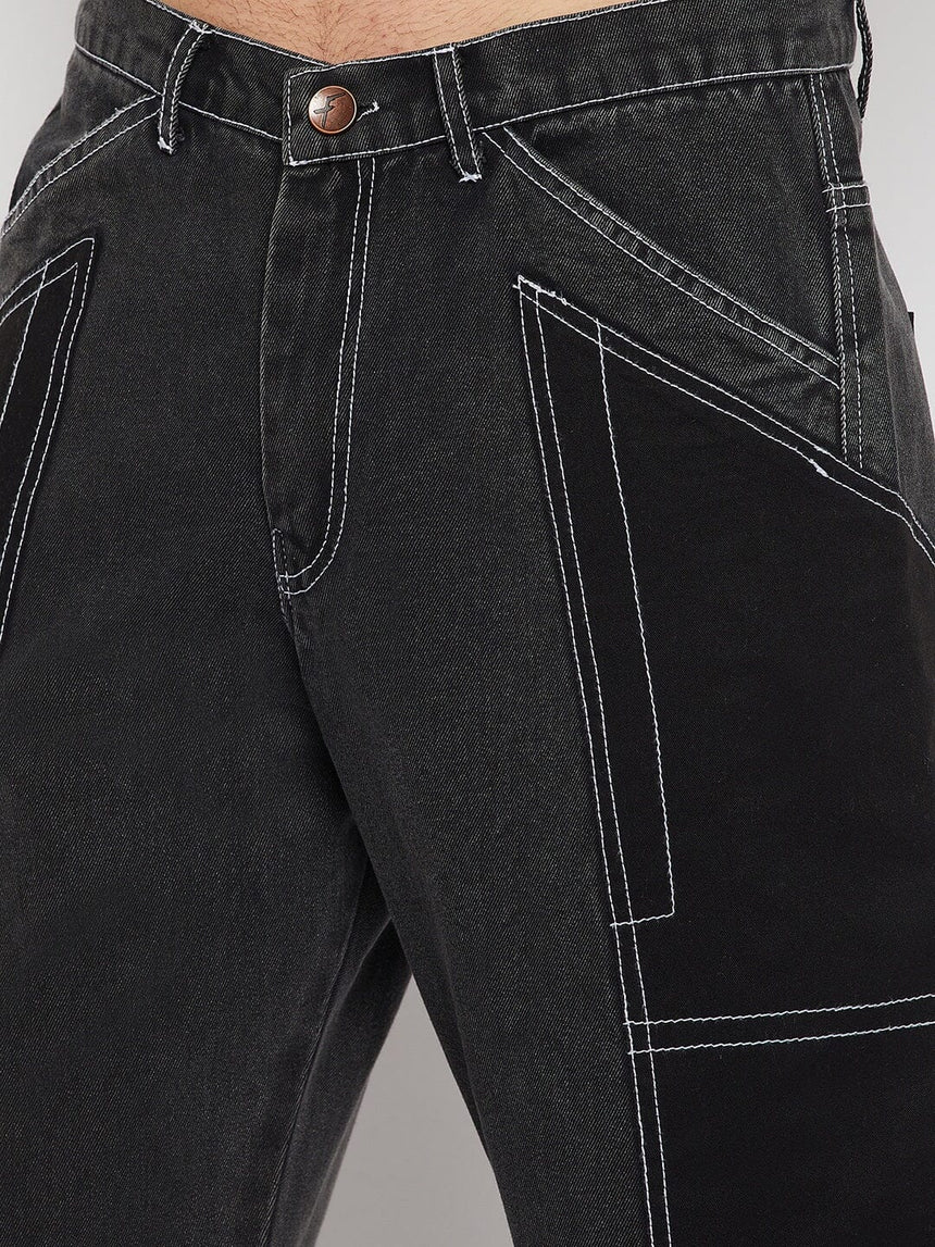 Grey Contrast Stitched Double Panel Jeans Jeans Fugazee 