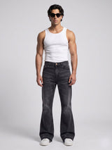 Black Washed Flared Raw Edge Denim Jeans Fugazee 