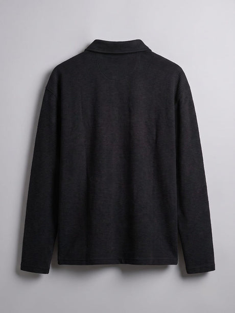 Black Textured Applique Longsleeves Polo Tshirt T-Shirts Fugazee 