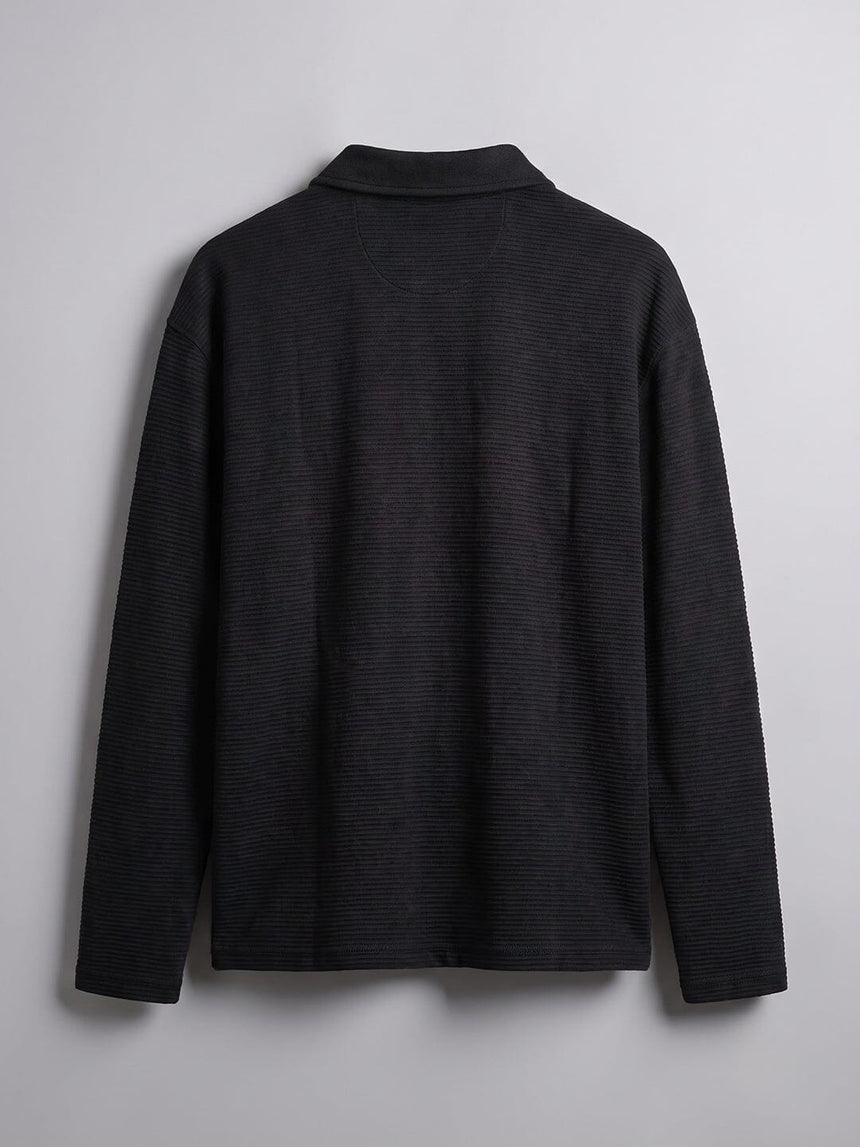 Black Textured Applique Longsleeves Polo Tshirt T-Shirts Fugazee 