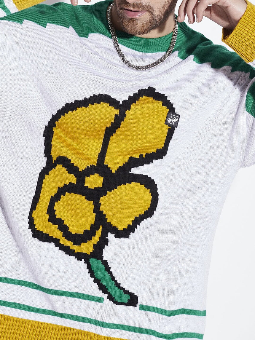 Green Flower Graphic Sweater Sweaters Fugazee 