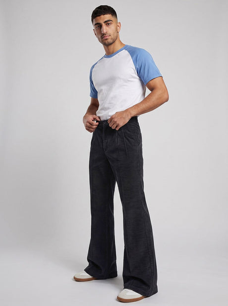 Black Corduroy High Waisted Flared Trousers Trousers Fugazee 
