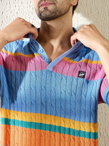 Sky Striped Cable Knit Polo Tshirt T-Shirts Fugazee 