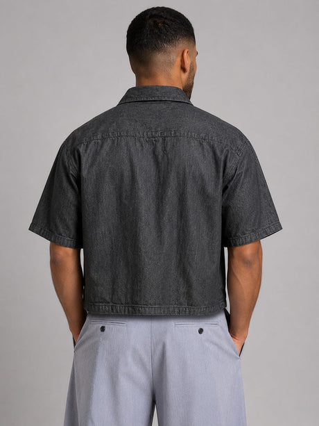 Black Fireman Clasp Boxy Denim Shirt Shirts Fugazee 