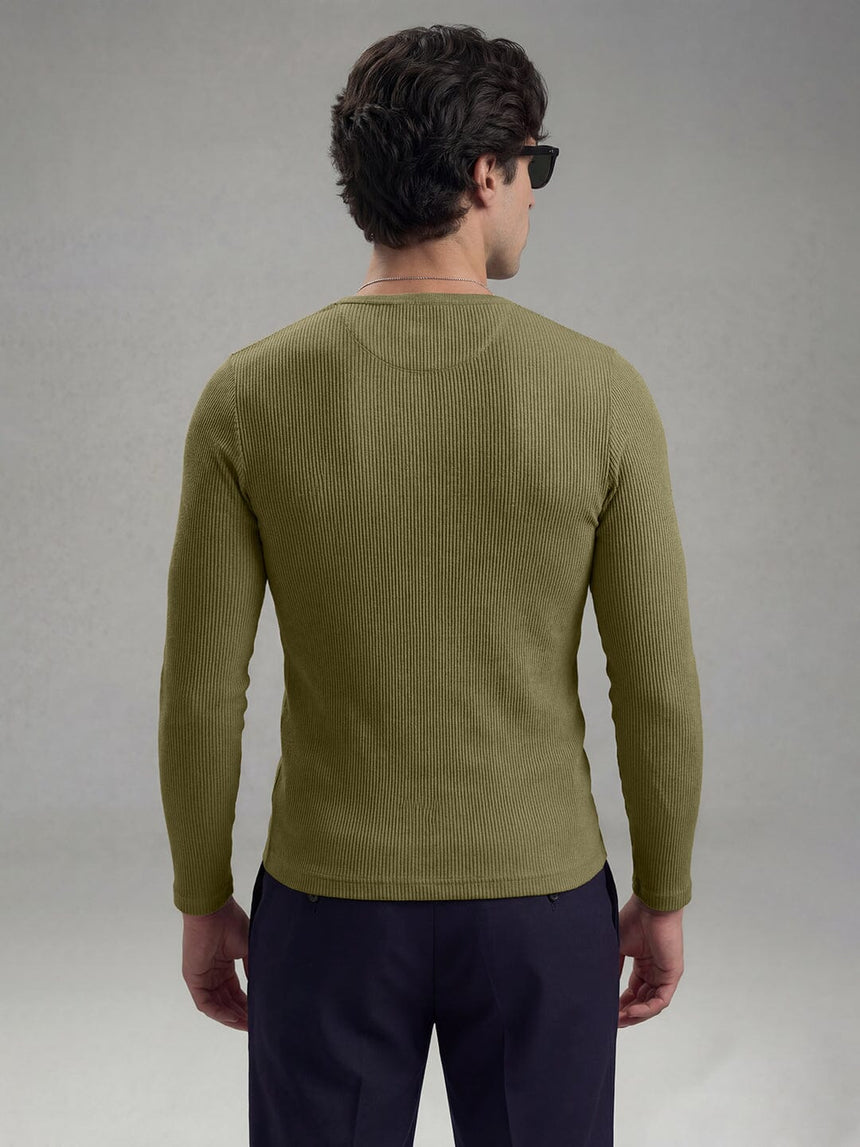 Olive Ribbed Henley Longsleeves Tshirt T-Shirts Fugazee 