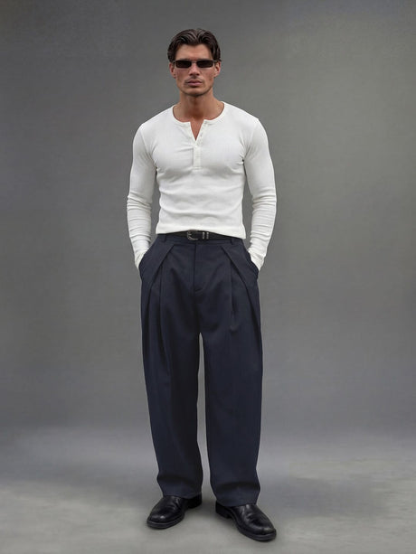 Midnight Blue Pleated Korean Trousers Trousers Fugazee 