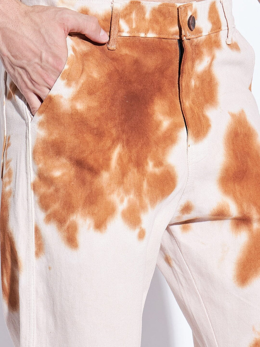 Ecru Tie Dye Flared Denim