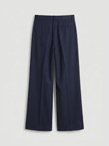 Navy Wide Leg Pleated Trousers Trousers Fugazee 