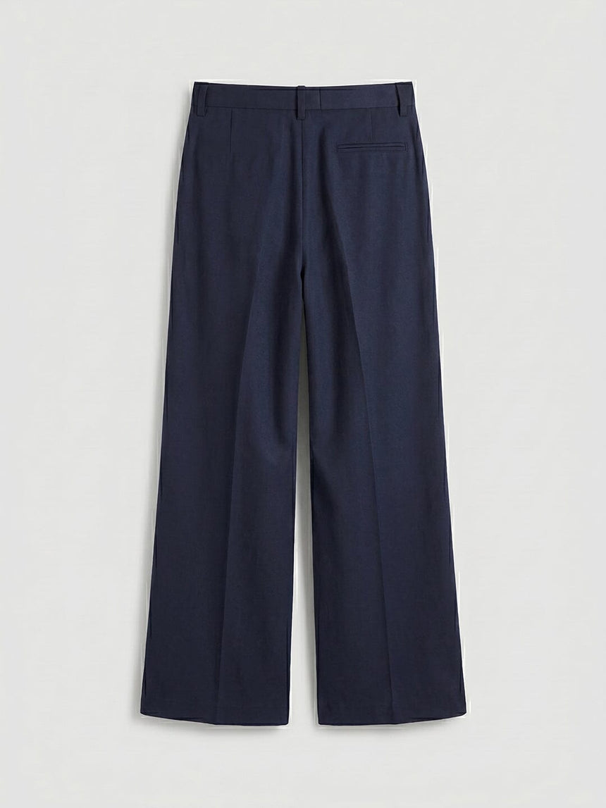 Navy Wide Leg Pleated Trousers Trousers Fugazee 