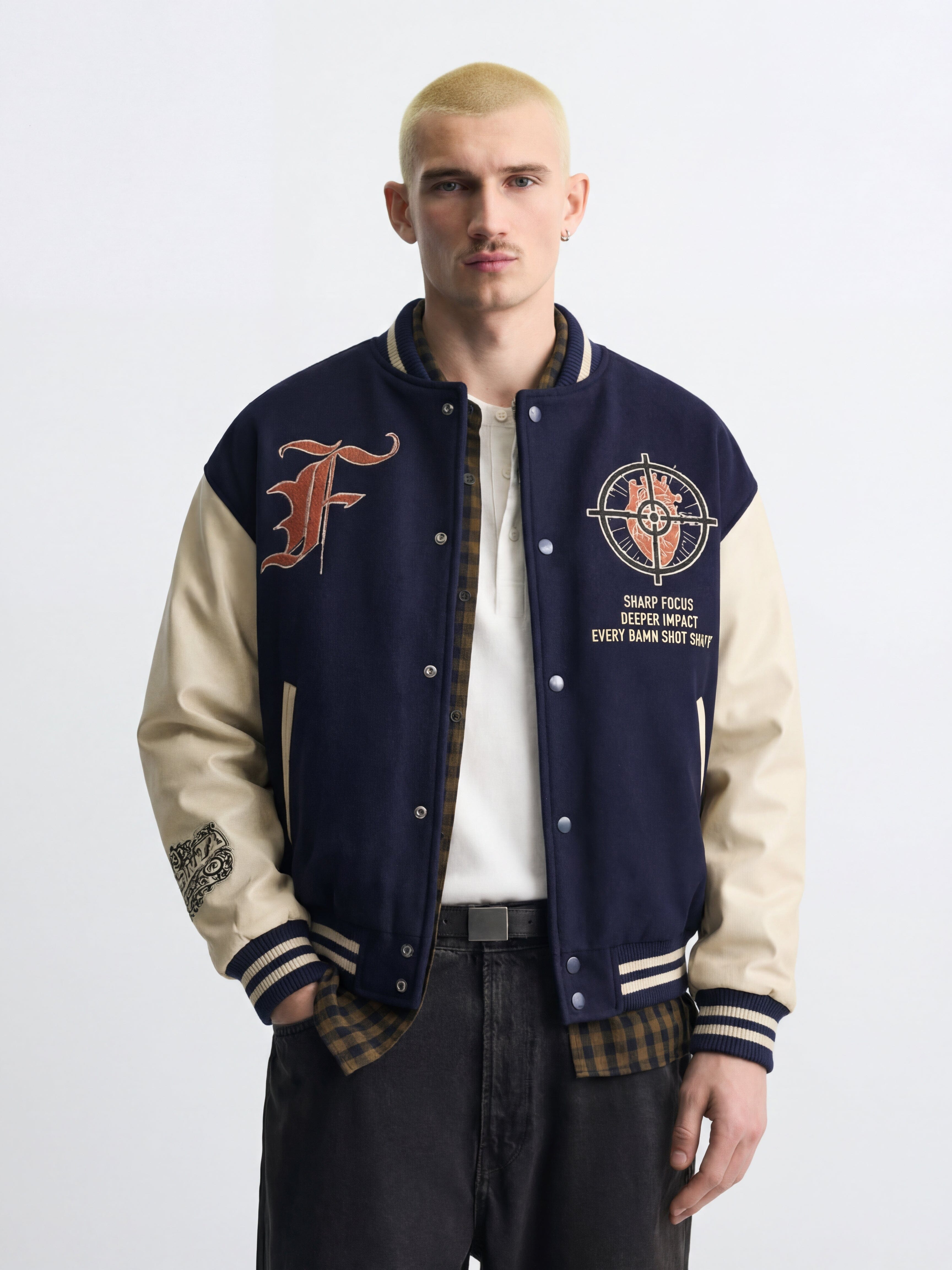 Navy Cupid Sniper Hooded Varsity Jacket | Buy Men Jacket | Fugazee