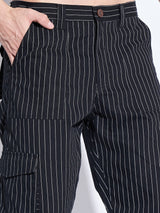 Black Pin Striped Cargo Pants Trousers Fugazee 