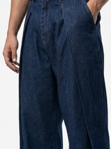 Dark Washed Pleated Denim Jeans Fugazee 