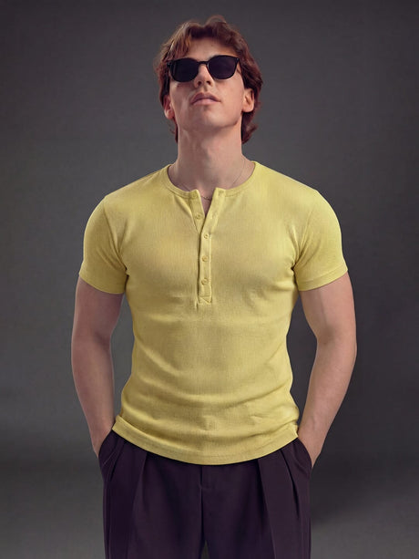 Lemon Ribbed Henley Short Sleeves Tshirt T-Shirts Fugazee 