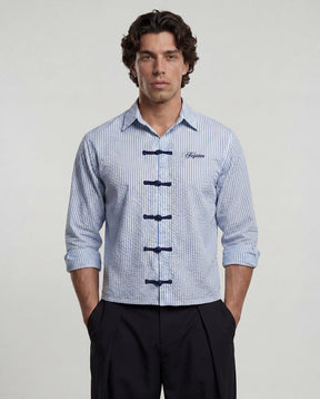 Ice Striped Frog Buttoned Cropped Shirt Shirts Fugazee 