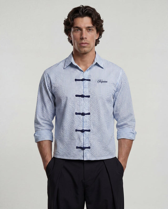 Ice Striped Frog Buttoned Cropped Shirt Shirts Fugazee 