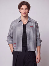 Charcoal Striped Embroidered Cropped Shirt Shirts Fugazee 