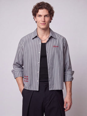 Charcoal Striped Embroidered Cropped Shirt Shirts Fugazee 