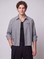 Charcoal Striped Embroidered Cropped Shirt Shirts Fugazee 