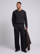 Black Waffle Relaxed Henley Tshirt T-Shirts Fugazee 