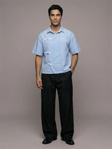 Marine Blue Striped Chinese Frog Buttoned Cropped Shirt Shirts Fugazee 