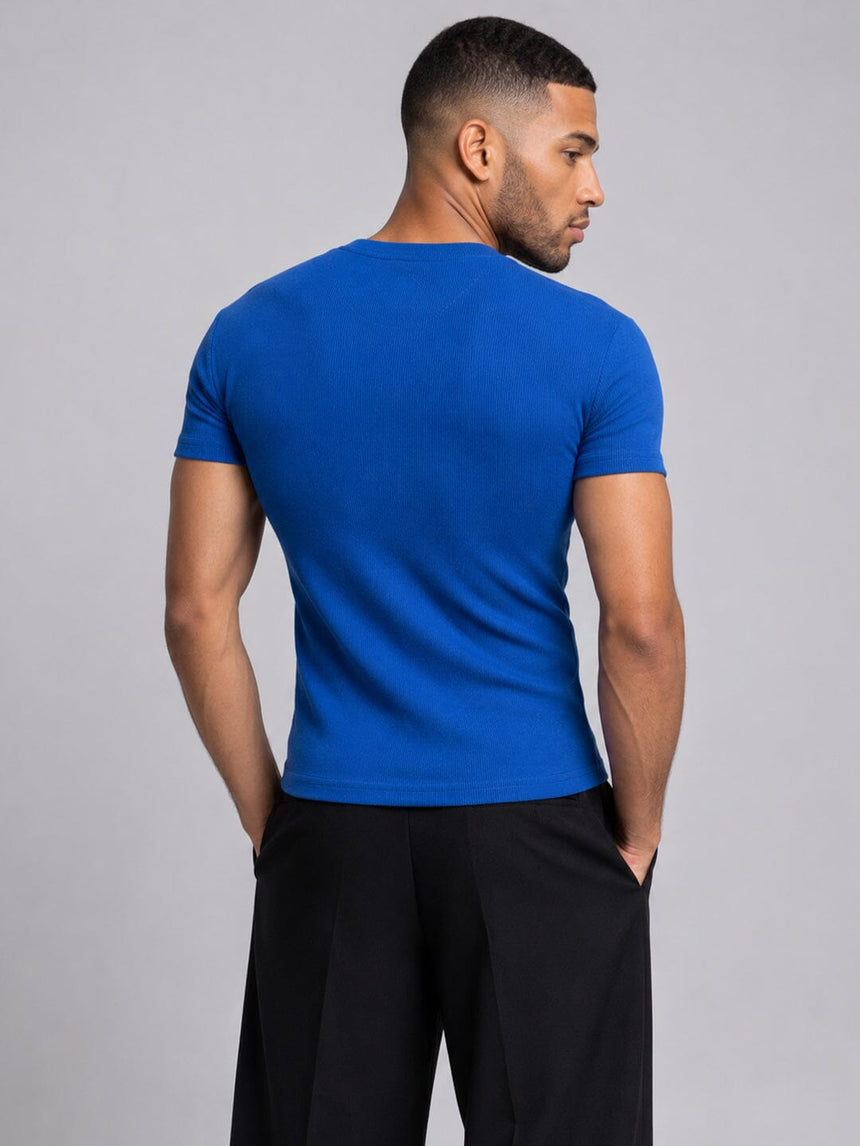 Royal Blue Notch Neck Ribbed Tshirt T-Shirts Fugazee 