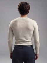 Ecru Melange Ribbed Henley Long sleeves Tshirt T-Shirts Fugazee 