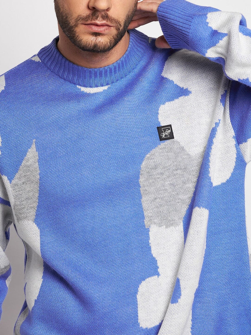 Sky Blue Floral Oversized Sweater Sweaters Fugazee 