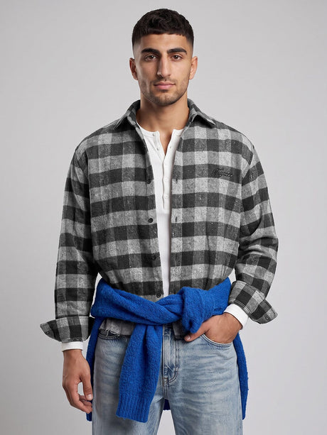 Grey & Black Raw Edge Boxy Shirt Shirts Fugazee 