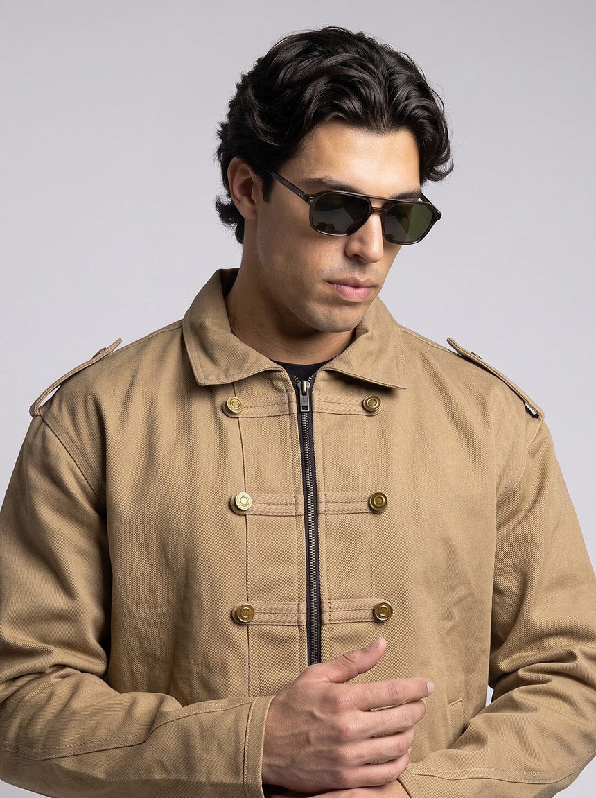 Biege Heavyweight Cropped Harrington Jacket Jackets Fugazee 
