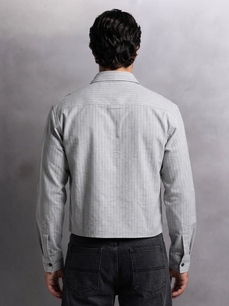 Grey Striped Cropped Full Sleeves Shirt Shirts Fugazee 