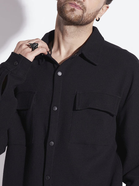 Black Pleated OverShirt Shirts Fugazee 