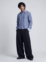 Cobalt Blue Striped Double Collared Cropped Shirt Shirts Fugazee 