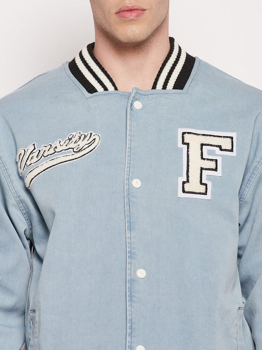 Blue Denim Varsity Jacket Jackets Fugazee 