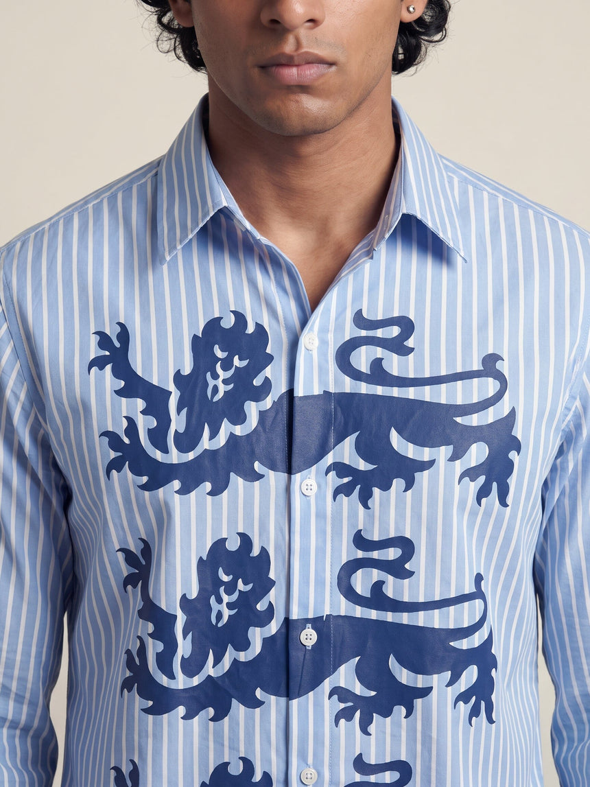 Chambray Blue Lions Graphic Cropped Shirt Shirts Fugazee 