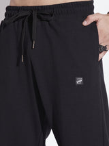 Black Textured Relaxed Fit Boot-Cut Pant Trackpants Fugazee 