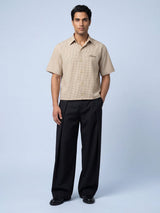 Sand Gingham Cropped Short Sleeve Shirt Shirts Fugazee 