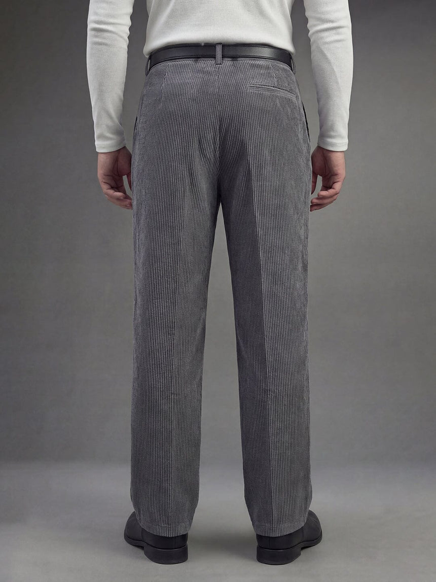 Ash Grey Corduroy Pleated Trousers Trousers Fugazee 